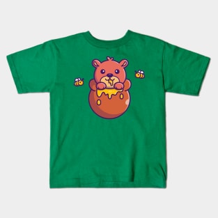 Cute Honey Bear Eating Honey Cartoon Kids T-Shirt